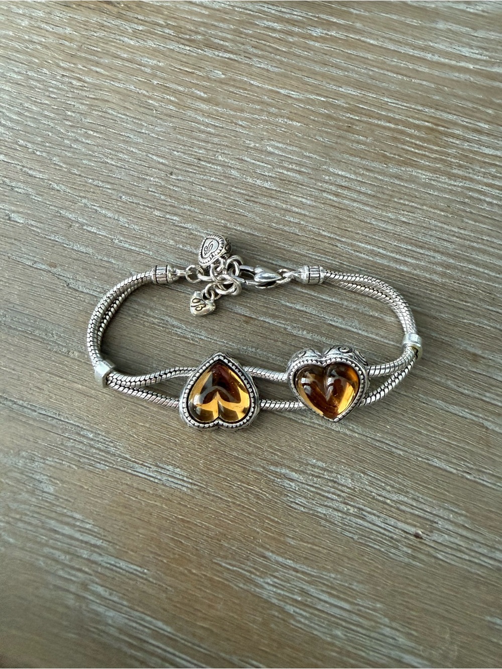 Brighton Silver Bracelet with Amber Heart Stones